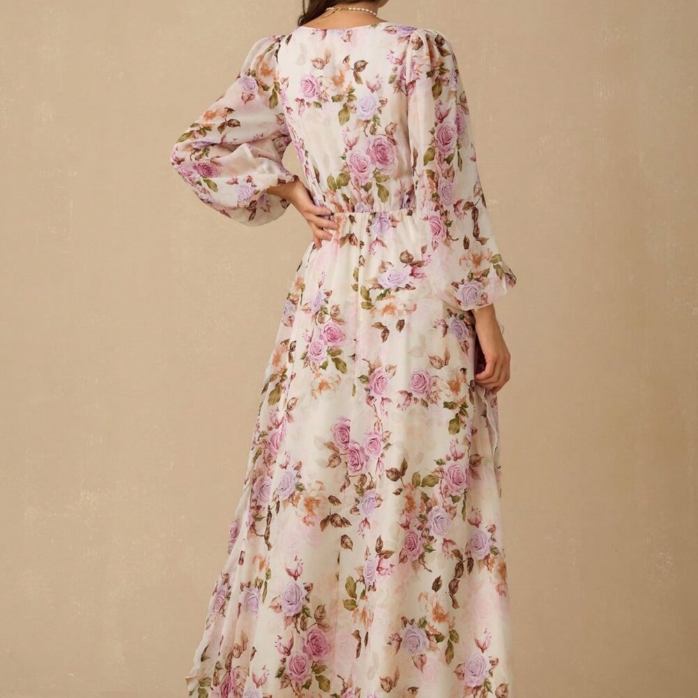 Pink Boho Women's Rose Print Maxi Dress - Picture 2 of 6